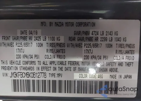 2019 Mazda Cx-5 Touring z USA, uszkodzony, nr VIN JM3KFBCM6K0612778